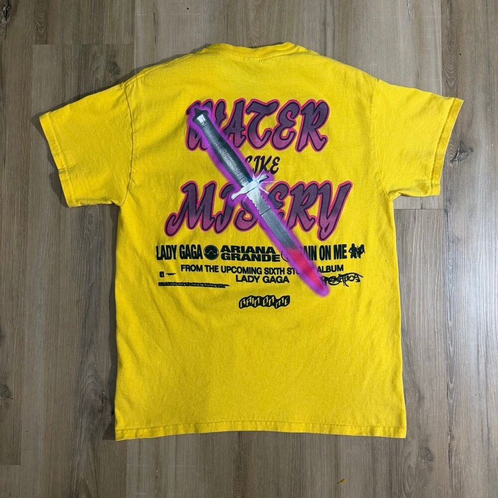 Lady Gaga Ariana Grande Rain On Me Water Like Misery Yellow Shirt Sz M Cyberpop